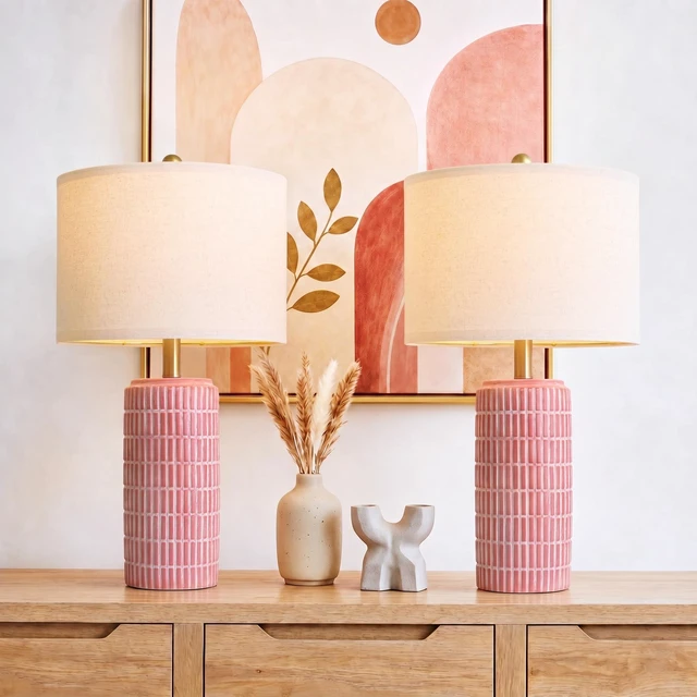 Main image of 23" Ceramic Table Lamps for Living Room, Farmhouse Bedside Lamps Set of 2 for Bedroom, Rustic Nightstand Lamps for Office Sideboard Entryway Hallway Decor Gifts (Matte Red)