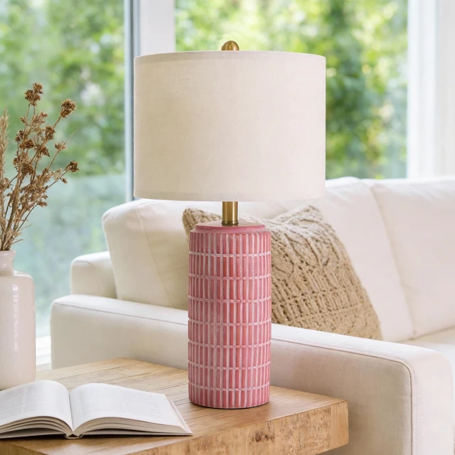 Alt view image 2 of 7 - 23" Ceramic Table Lamps for Living Room, Farmhouse Bedside Lamps Set of 2 for Bedroom, Rustic Nightstand Lamps for Office Sideboard Entryway Hallway Decor Gifts (Matte Red)