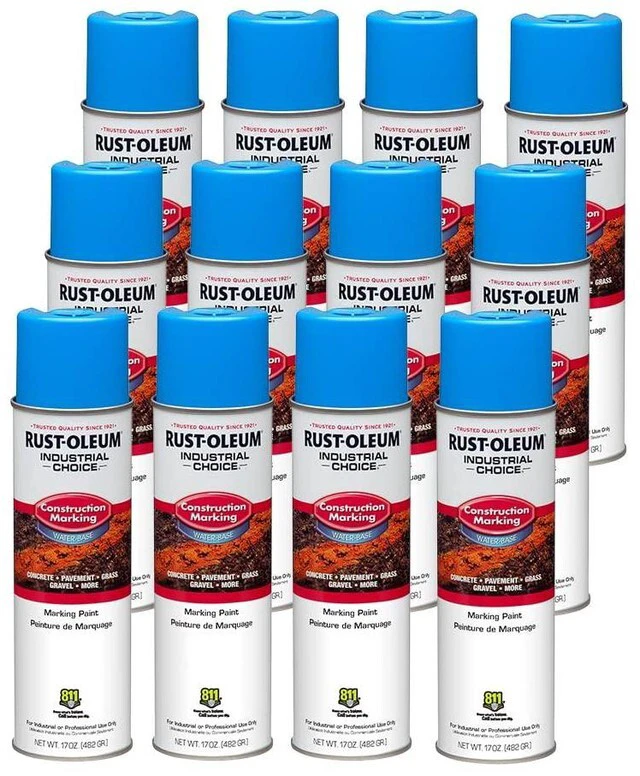 Main image of Construction Marking Spray Paint, Water-Based, Caution Blue M1400 System, 17oz. Construction & survey marking; fast-dry inverted spray for pavement, soil, turf & utilities. Pack of 12