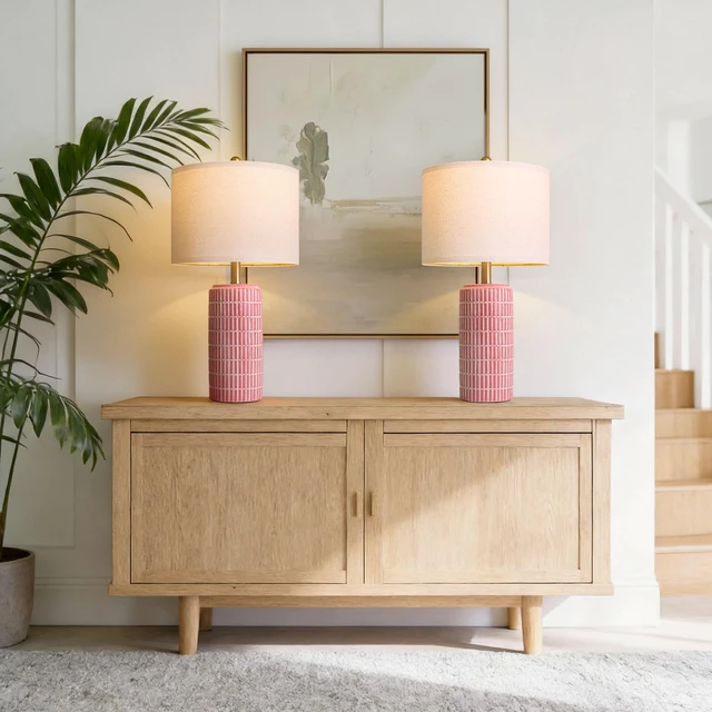 Alt view image 4 of 7 - 23" Ceramic Table Lamps for Living Room, Farmhouse Bedside Lamps Set of 2 for Bedroom, Rustic Nightstand Lamps for Office Sideboard Entryway Hallway Decor Gifts (Matte Red)
