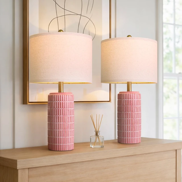 Alt view image 5 of 7 - 23" Ceramic Table Lamps for Living Room, Farmhouse Bedside Lamps Set of 2 for Bedroom, Rustic Nightstand Lamps for Office Sideboard Entryway Hallway Decor Gifts (Matte Red)