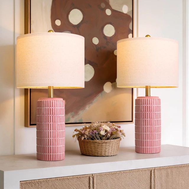 Alt view image 7 of 7 - 23" Ceramic Table Lamps for Living Room, Farmhouse Bedside Lamps Set of 2 for Bedroom, Rustic Nightstand Lamps for Office Sideboard Entryway Hallway Decor Gifts (Matte Red)