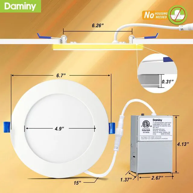 Alt view image 4 of 7 - 12 Pack 6 Inch LED Recessed Lighting, Canless Wafer Downlight 5CCT, Ultra-Thin Recessed Light with Night Light, Dimmable, 12W 1000LM 120V, IC&Damp Rated