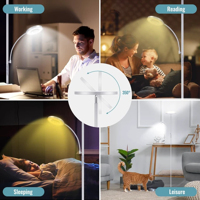 Alt view image 5 of 7 - Silver Gray Floor Lamp, 42W 4000LM Super Bright LED Lamp with Reading Light for Living Room Bedroom Office, Dimmable Standing Lamp with Remote & Touch Control