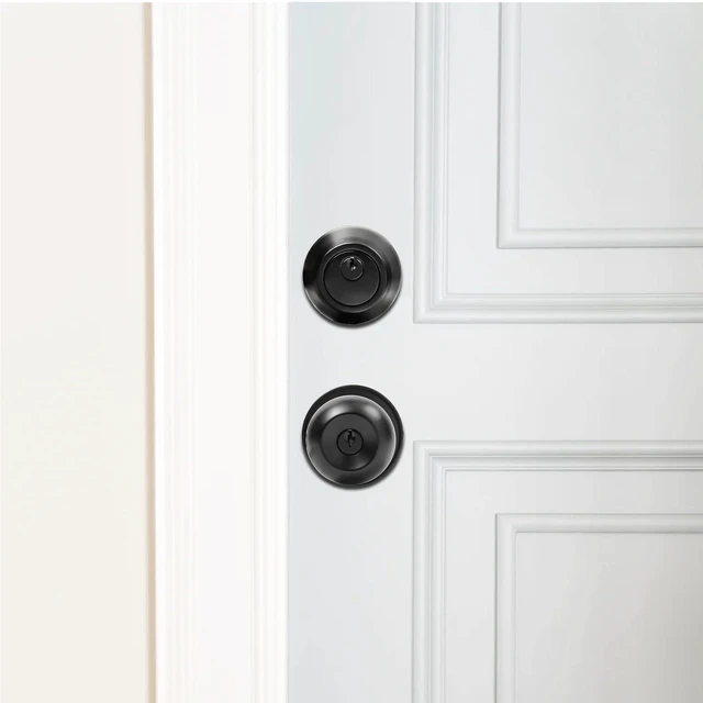 Alt view image 2 of 7 - Multi-Pack Door Knob with Lock and Deadbolt, Keyed Alike Exterior Door Handle Lock Set for Front and Entry Doors, Matte Black Finish, 4 Pack