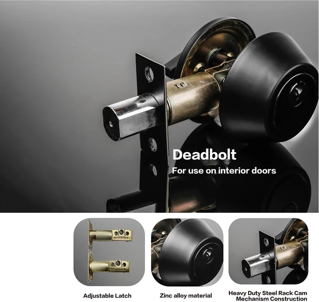Alt view image 5 of 7 - Multi-Pack Door Knob with Lock and Deadbolt, Keyed Alike Exterior Door Handle Lock Set for Front and Entry Doors, Matte Black Finish, 4 Pack