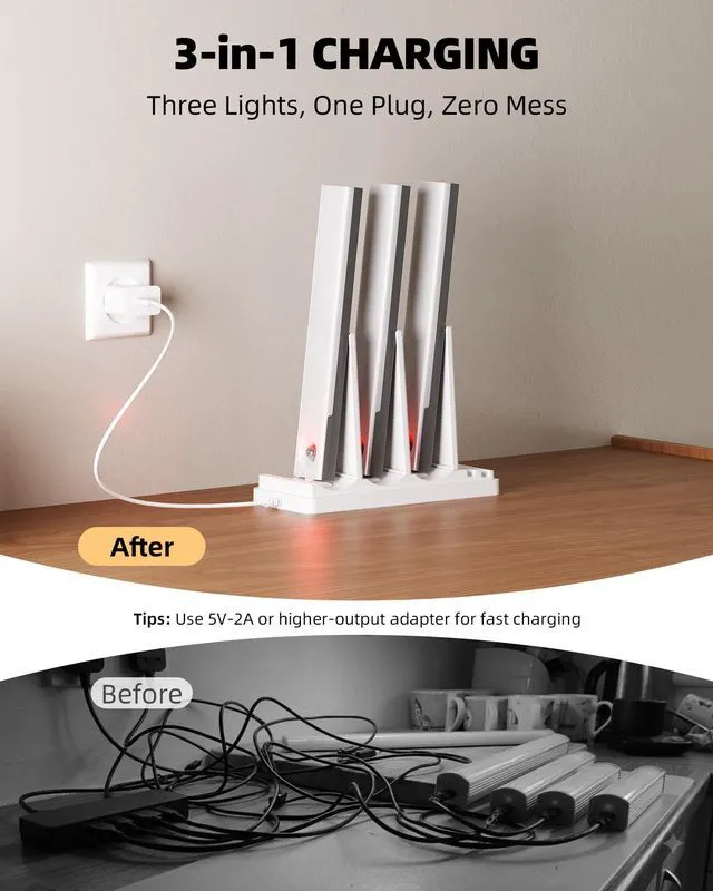 Alt view image 5 of 7 - 6-Pack Under Cabinet Lighting with 2 Charging Stations, 9 Inch Rechargeable Wireless Motion Sensor Lights, 2000mAh, 3 Color Temps, Dimmable, Magnetic, Remote Control for Kitchen, Closet