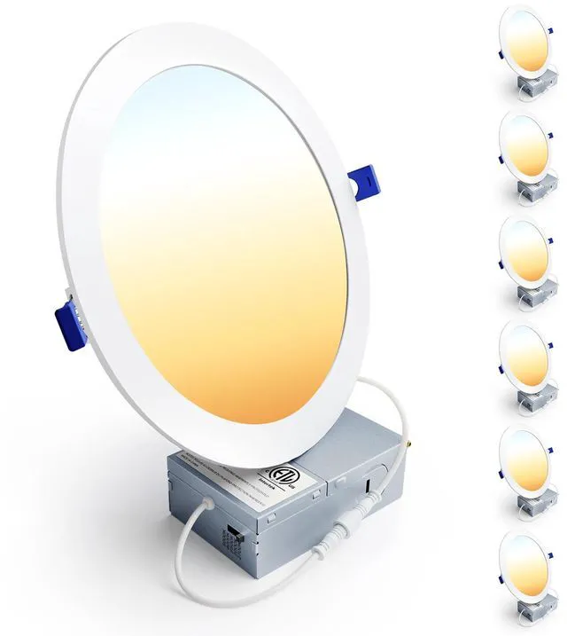 Main image of 6 Pack 8 Inch LED Recessed Light, 5CCT Dimmable Canless Wafer 2700K-5000K Selectable, 5%-100% Dimmable, 1600LM 18W 120V, IC & Damp Rated, ETL & FCC & UL Certified, 50000h Life Span
