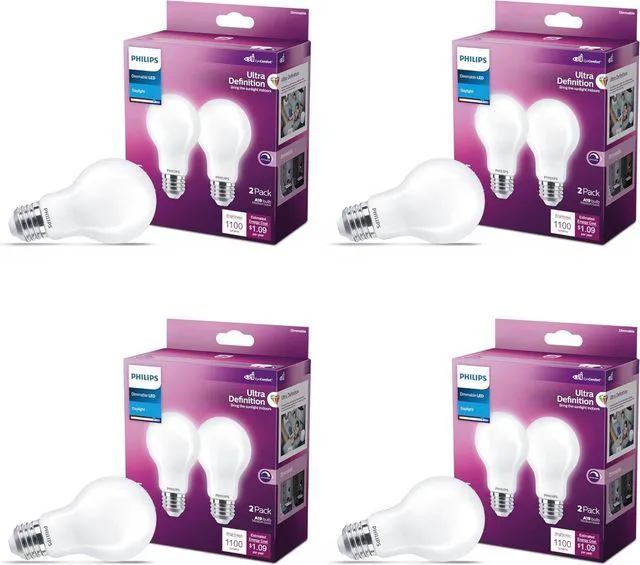 Main image of LED 100W A19 4-Pack Ultra Definition Daylight (5000K) 1500 Lumen (11.5W = 100W) Dimmable Frosted Flicker-Free Light Bulbs