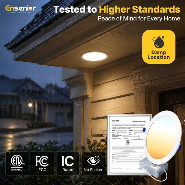Alt view image 5 of 7 - 6 Pack 8 Inch LED Recessed Light, 5CCT Dimmable Canless Wafer 2700K-5000K Selectable, 5%-100% Dimmable, 1600LM 18W 120V, IC & Damp Rated, ETL & FCC & UL Certified, 50000h Life Span