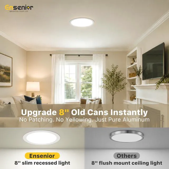 Alt view image 3 of 7 - 6 Pack 8 Inch LED Recessed Light, 5CCT Dimmable Canless Wafer 2700K-5000K Selectable, 5%-100% Dimmable, 1600LM 18W 120V, IC & Damp Rated, ETL & FCC & UL Certified, 50000h Life Span