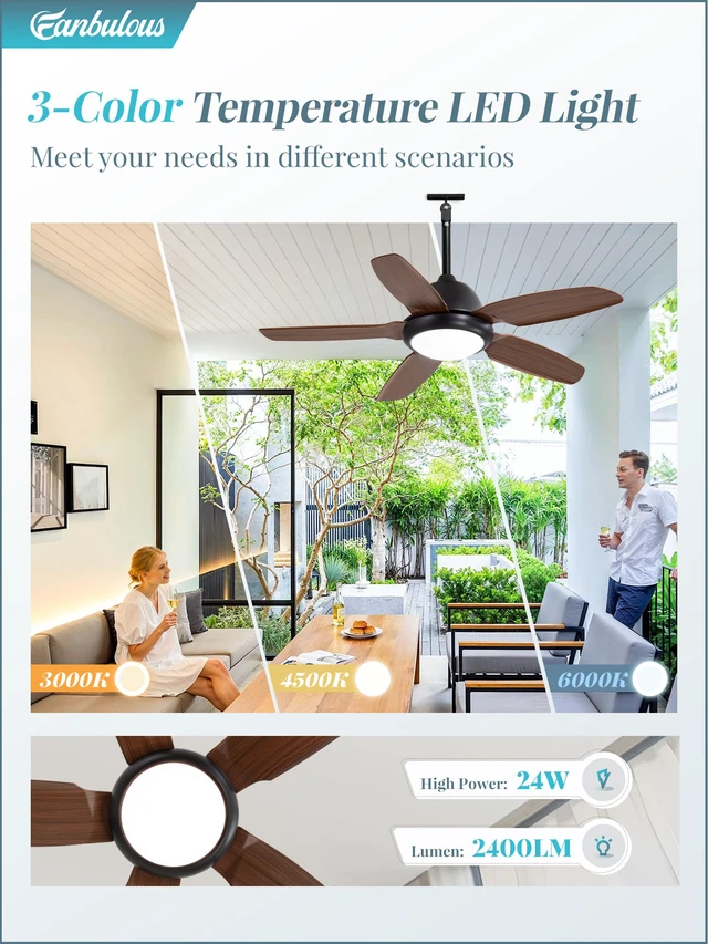 Alt view image 4 of 7 - 42 Inch Waterproof Outdoor Ceiling Fan with Light for patio,Brown