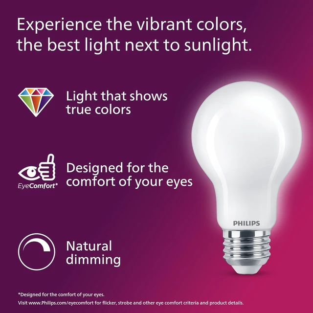 Alt view image 6 of 7 - LED 75W A19 4-Pack Ultra Definition Daylight (5000K) 1100 Lumen (9W = 75W) Dimmable Frosted Flicker-Free Light Bulbs
