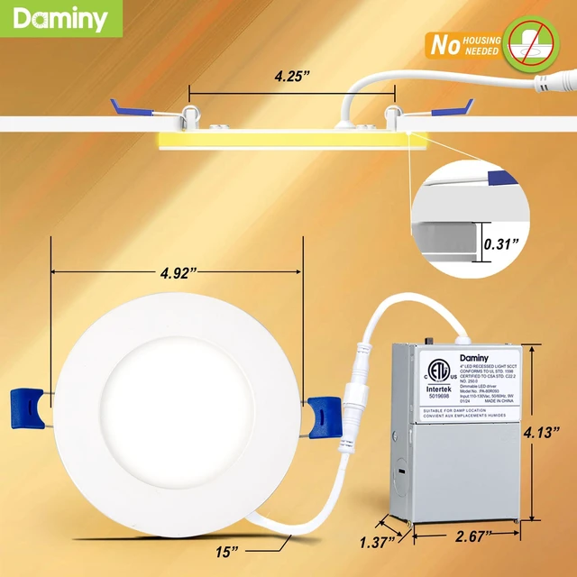 Alt view image 4 of 7 - 12 Pack 4 Inch LED Recessed Lighting, Canless Wafer Downlight 5CCT, Ultra-Thin Recessed Light with Night Light, Dimmable, 7W 700LM 120V, IC&Damp Rated