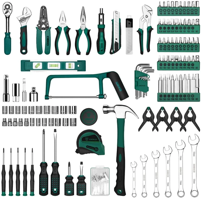 Alt view image 3 of 7 - Tool Set: 228 Piece Home Tool Kit, Household Basic Repair Tool Set Comes with Storage ToolBox, Socket Wrench Set for Car, Hand Tool Box Set for Home - Green