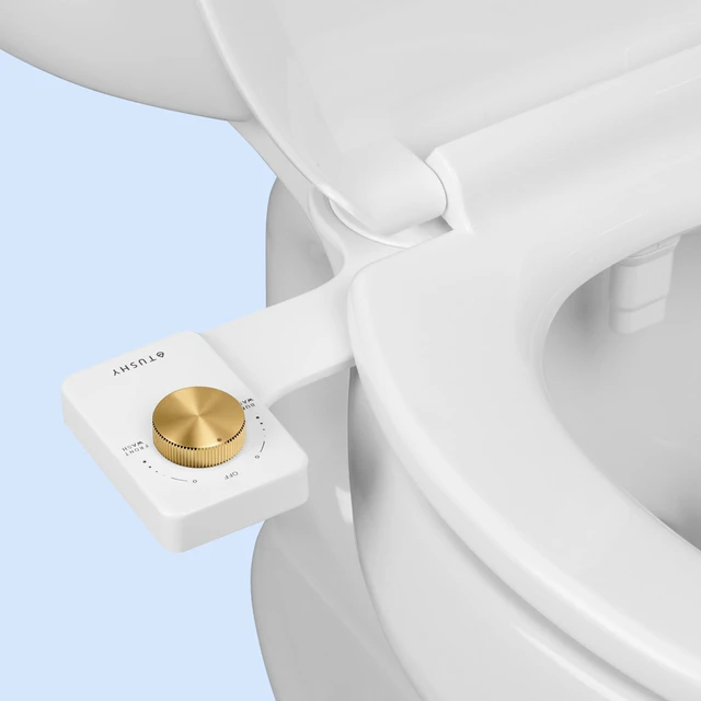 Main image of Fresh Dual Nozzle Cool Water Bidet, Brushed Brass Knob Ultra Slim Toilet Seat Attachment, Non-Electric, 180° Front and Rear Wash, Self-Cleaning, 10 Minute DIY Install