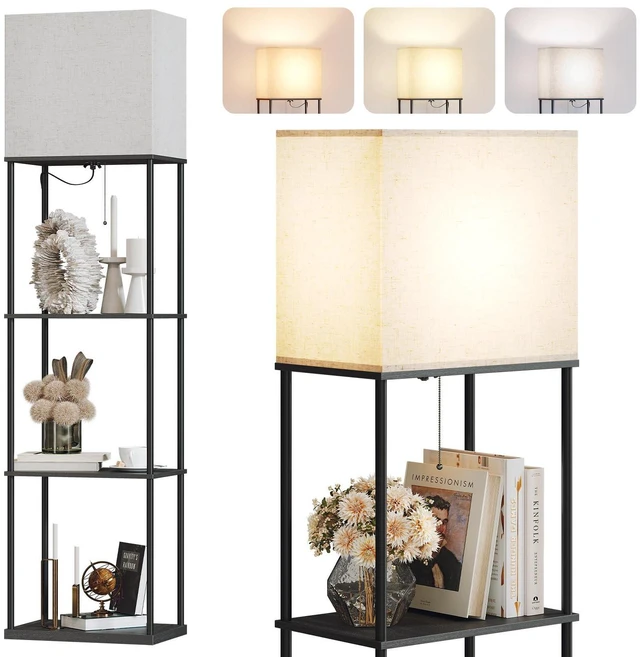 Main image of Large Size Floor Lamp with Shelves, Standing Lamps for Living Room 3 CCT LED Bulb Include, 4-Tier Display Bookshelf, 63" Tall Corner Shelf Lamp, Modern Style for Bedroom, Office, Home Decor