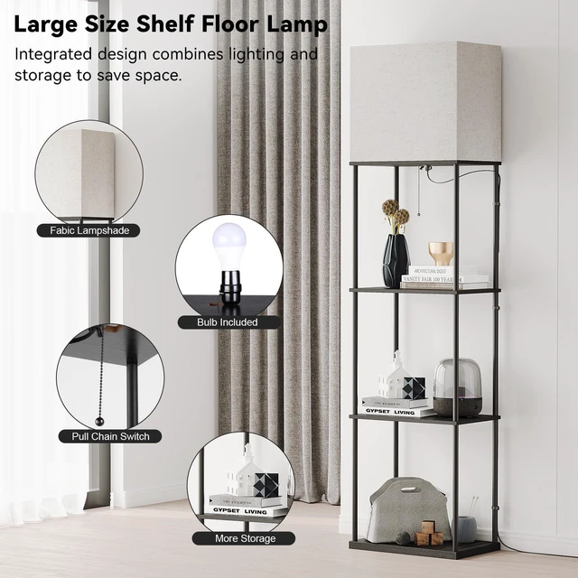 Alt view image 4 of 7 - Large Size Floor Lamp with Shelves, Standing Lamps for Living Room 3 CCT LED Bulb Include, 4-Tier Display Bookshelf, 63" Tall Corner Shelf Lamp, Modern Style for Bedroom, Office, Home Decor