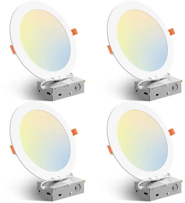 Main image of 4 Pack 8 Inch 5CCT Ultra-Thin LED Recessed Ceiling Light 1600LM High Brightness, 18W Low Power, 5%-100% Smooth Dimming, Junction Box Included, ETL&FCC Listed, Canless Wafer Downlight