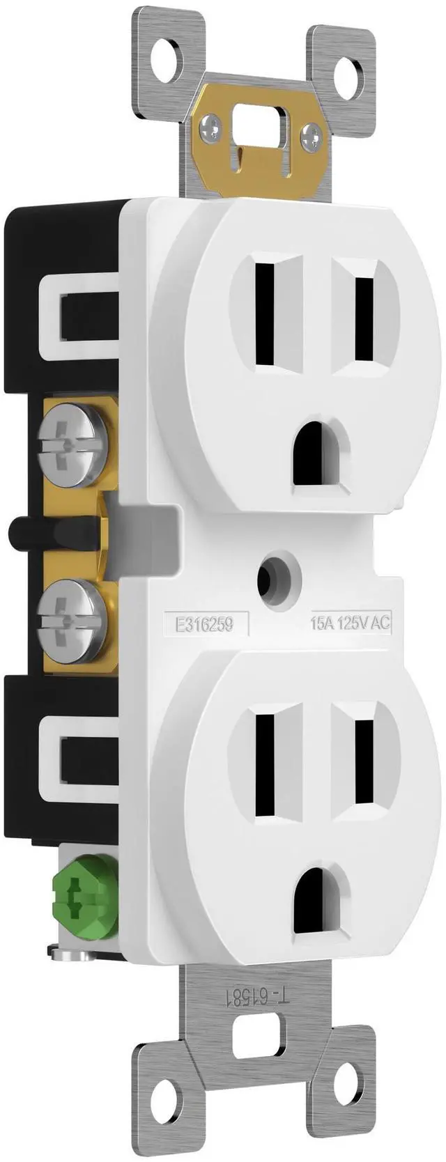 Alt view image 2 of 7 - 40 Pack Duplex Wall Outlet, 15 Amp Electrical Receptacle, White 15A 125V, self-grounding, 2-Pole, 3-Wire, shallow body design, UL Listed, Residential Grade, wide compatibility