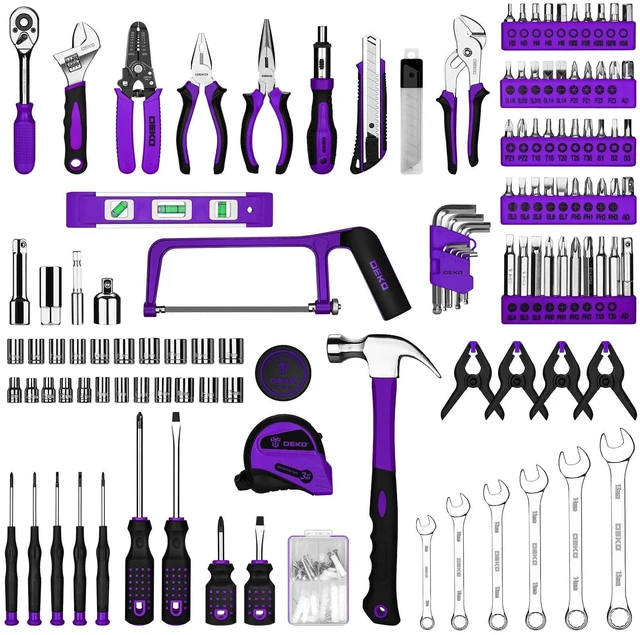 Alt view image 3 of 7 - Tool Set: 228 Piece Home Tool Kit, Household Basic Repair Tool Set Comes with Storage ToolBox, Socket Wrench Set for Car, Hand Tool Box Set for Home - Purple