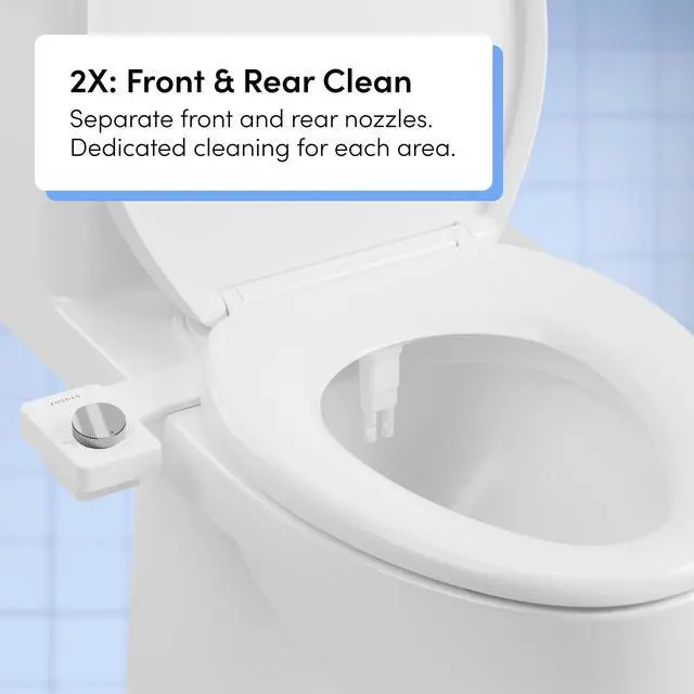 Alt view image 3 of 7 - Fresh Dual Nozzle Cool Water Bidet, Chrome Knob Ultra Slim Toilet Seat Attachment, Non-Electric, 180° Front and Rear Wash, Self-Cleaning, 10 Minute DIY Install