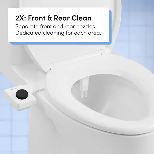 Alt view image 2 of 7 - Fresh Dual Nozzle Cool Water Bidet, Matte Black Knob Ultra Slim Toilet Seat Attachment, Non-Electric, 180° Front and Rear Wash, Self-Cleaning, 10 Minute DIY Install