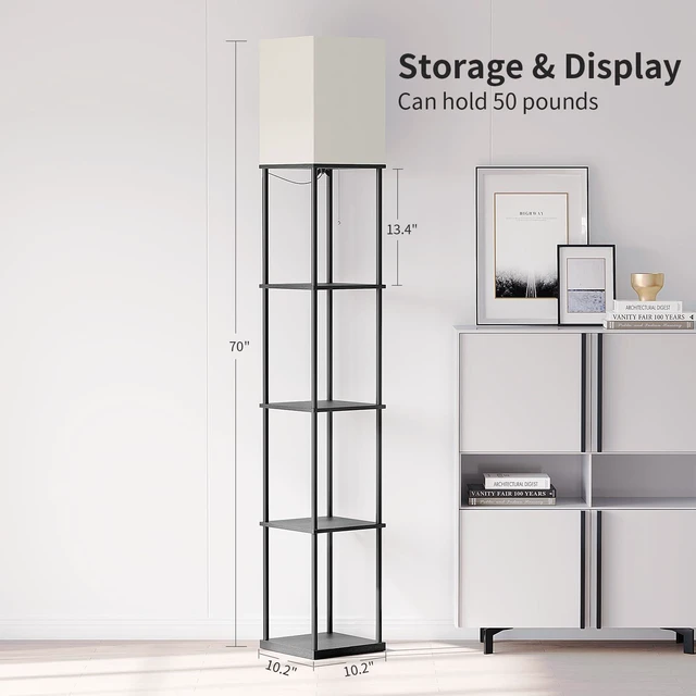 Alt view image 5 of 7 - 5 Tier Floor Lamp with Shelves, Modern Square Standing Lamp with 3 Color Temperature Bulb, Corner Display Bookshelf Lamp for Living Room and Bedroom, Tall Shelf Floor Lamp