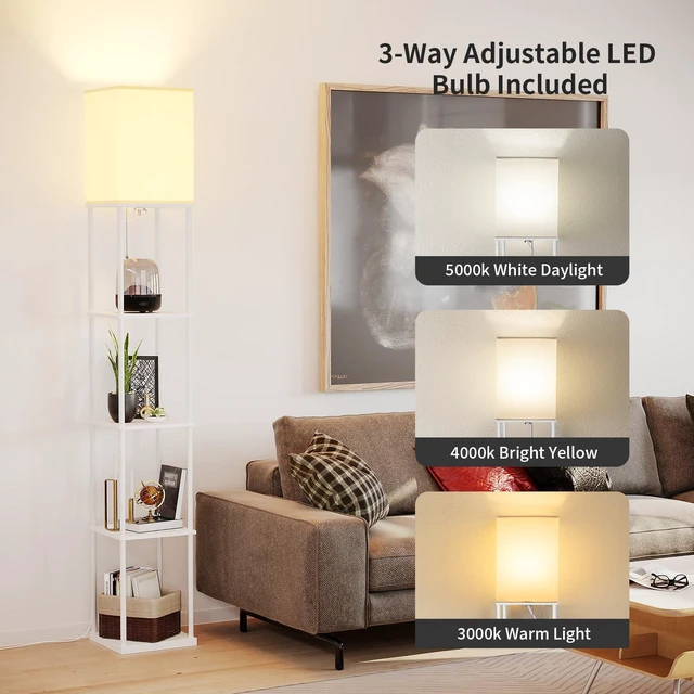 Alt view image 2 of 7 - 5 Tier Floor Lamp with Shelves, Standing Lamps for Living Room 3 CCT LED Bulb Include, 70" Tall Corner Shelf Lamp, Display Bookshelf, Modern Style for Bedroom, Office, Home Decor