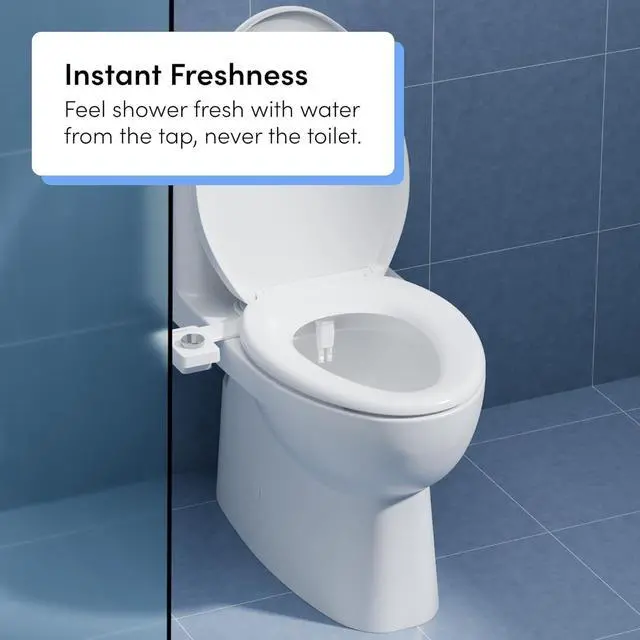 Alt view image 6 of 7 - Fresh Dual Nozzle Cool Water Bidet, Bamboo Knob Ultra Slim Toilet Seat Attachment, Non-Electric, 180° Front and Rear Wash, Self-Cleaning, 10 Minute DIY Install