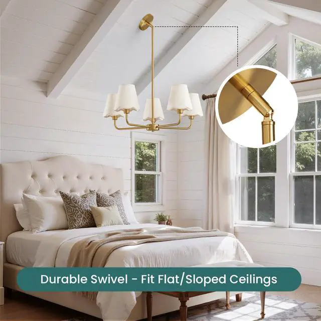 Alt view image 3 of 7 - Modern Gold Chandelier 5-Light Farmhouse Chandelier for Dining Room Industrial Dining Kitchen Light Fixture Over Table Ceiling Chandelier for Bedroom Living Room Foyer Entryway