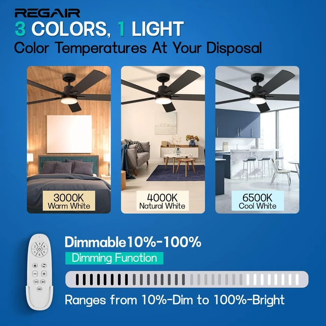 Alt view image 2 of 7 - Ceiling Fan With Light 52-Inch, Remote Control Reversible DC Motors, 3CCT Dimmable Timer Noiseless, Nickel Ceiling Fan for Bedroom Living Room, Indoor&Outdoor ETL Listed