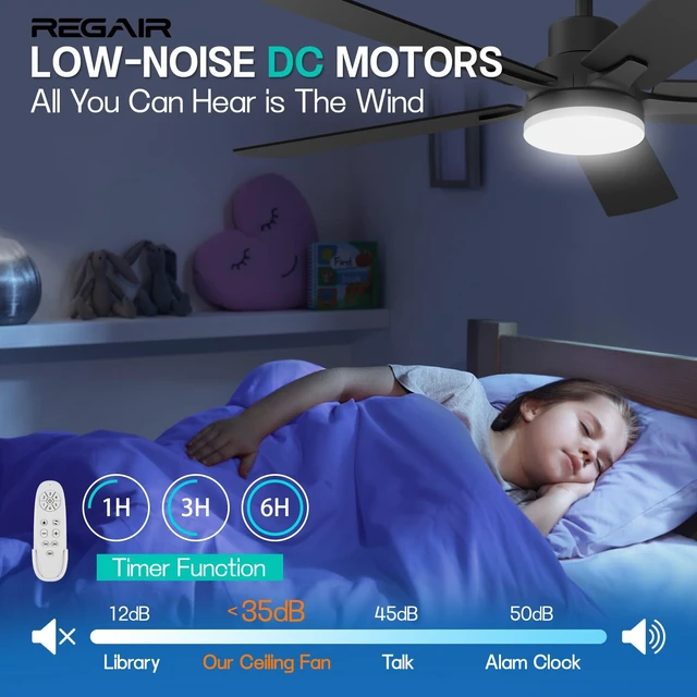 Alt view image 5 of 7 - Ceiling Fan With Light 52-Inch, Remote Control Reversible DC Motors, 3CCT Dimmable Timer Noiseless, Nickel Ceiling Fan for Bedroom Living Room, Indoor&Outdoor ETL Listed