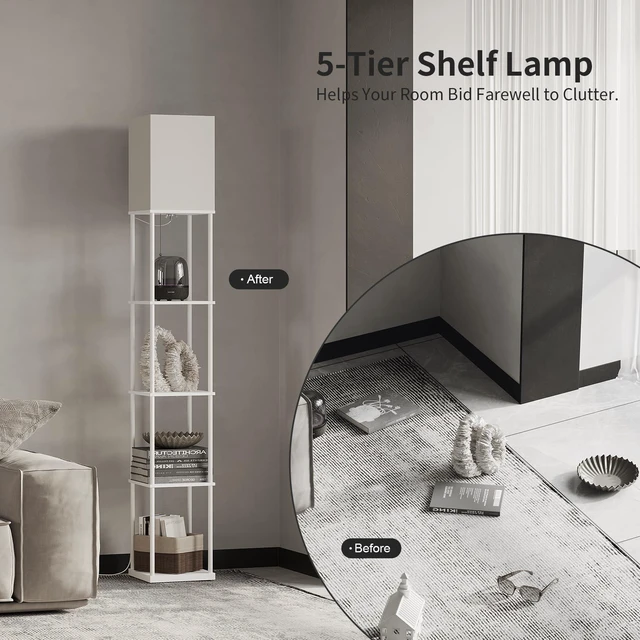 Alt view image 5 of 7 - 5 Tier Floor Lamp with Shelves, Standing Lamps for Living Room 3 CCT LED Bulb Include, 70" Tall Corner Shelf Lamp, Display Bookshelf, Modern Style for Bedroom, Office, Home Decor