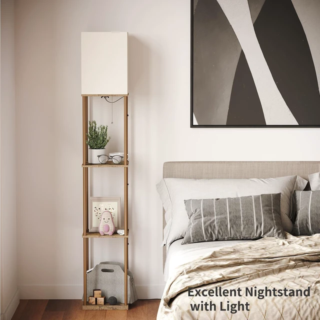 Alt view image 6 of 7 - Floor Lamp with Shelves, Modern Square Shelf Lamps, Display Shelf Standing Lamp with 3 Color Temperature Bulb, Corner Bookshelf Lamps for Living Room and Bedroom Office, Home Decor