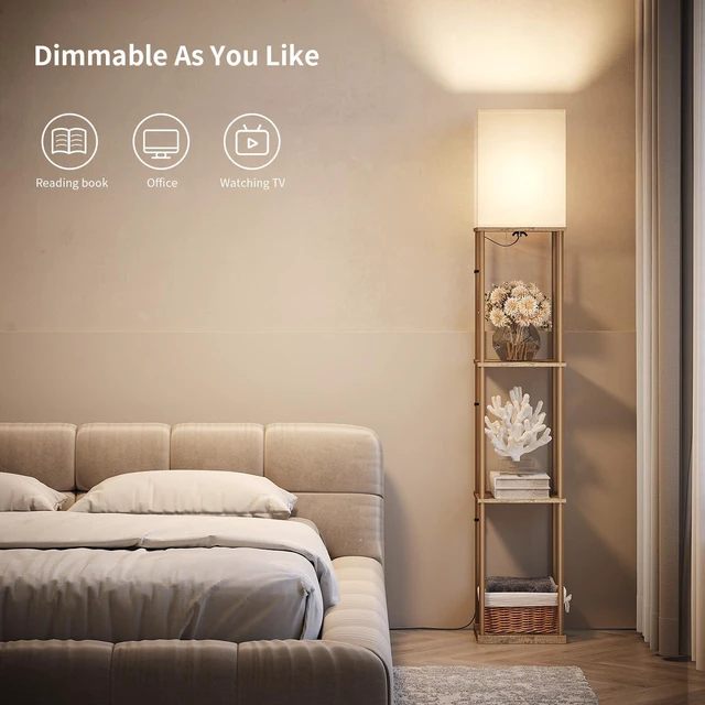 Alt view image 5 of 7 - Floor Lamp with Shelves, Modern Square Shelf Lamps, Display Shelf Standing Lamp with 3 Color Temperature Bulb, Corner Bookshelf Lamps for Living Room and Bedroom Office, Home Decor