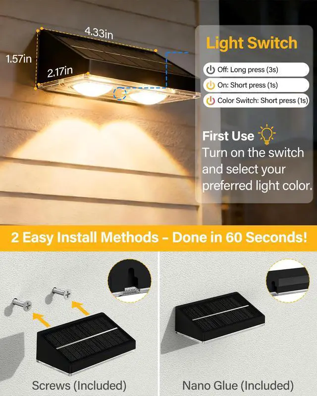 Alt view image 7 of 7 - Solar Fence Lights Outdoor, 12 Pack Fence Lights Solar Powered 60LM Solar Fence Lights, 9 RGB Color Modes, IP65 Waterproof, 12H Dusk to Dawn Glow for Pool/Deck/Patio/Wall/Backyard - Black
