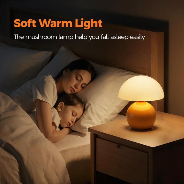 Alt view image 7 of 7 - Mushroom Lamp Table Lamp for Bedroom, Portables Cordless Table Lamps Set of 2,Wireless lamp,Bedside Tables Touch for Living Room,Mini Mushroom 5200mAh Battery Operated Lamps Modern Orange