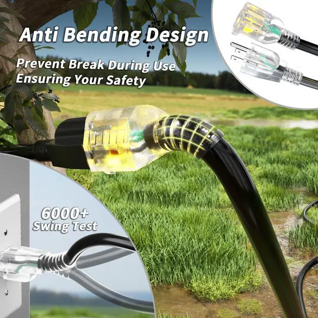 Alt view image 3 of 7 - 16AWG 200 ft Black Extension Cord Outdoor, Long Extension Cord Outdoor Extension Cord Waterproof, Flame Retardant, 3 Prong Electric Cord for Lawn Office,10A 1250W 16/3 SJTW, ETL Listed