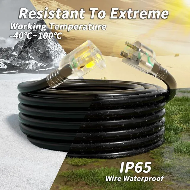Alt view image 4 of 7 - 16AWG 200 ft Black Extension Cord Outdoor, Long Extension Cord Outdoor Extension Cord Waterproof, Flame Retardant, 3 Prong Electric Cord for Lawn Office,10A 1250W 16/3 SJTW, ETL Listed