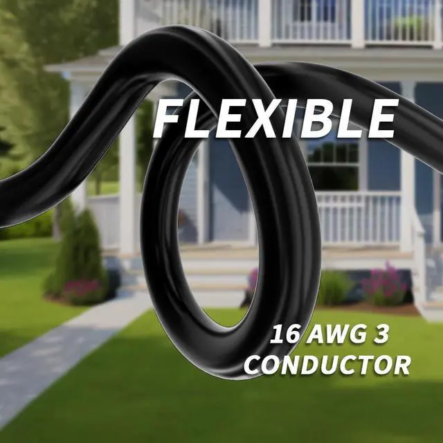Alt view image 6 of 7 - 16AWG 200 ft Black Extension Cord Outdoor, Long Extension Cord Outdoor Extension Cord Waterproof, Flame Retardant, 3 Prong Electric Cord for Lawn Office,10A 1250W 16/3 SJTW, ETL Listed