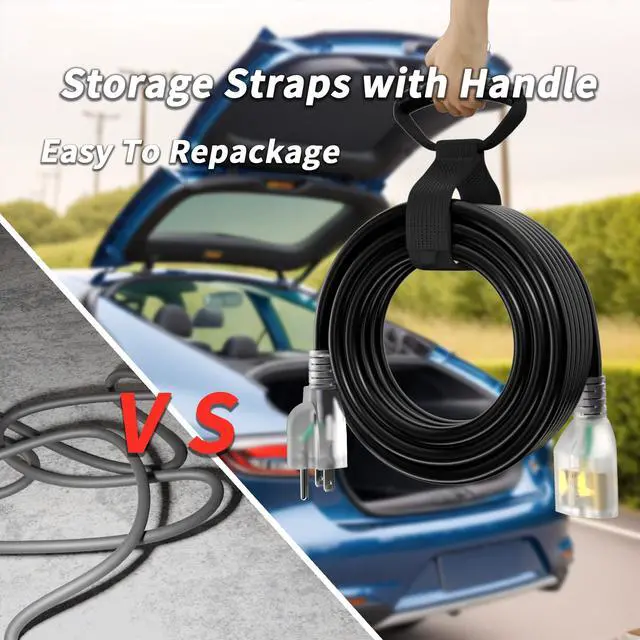 Alt view image 5 of 7 - 16AWG 200 ft Black Extension Cord Outdoor, Long Extension Cord Outdoor Extension Cord Waterproof, Flame Retardant, 3 Prong Electric Cord for Lawn Office,10A 1250W 16/3 SJTW, ETL Listed