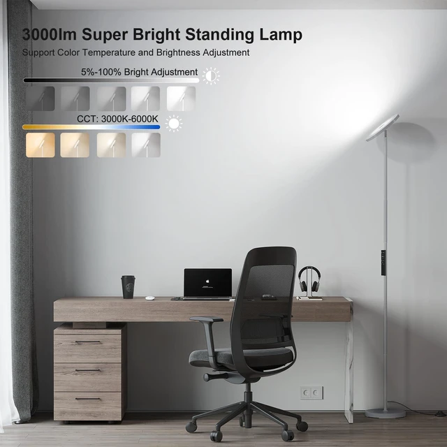 Alt view image 2 of 7 - Floor Lamps for Living RoomLED Standing Lamp with Remote Control 32W/3000LM Super Bright, 69" Tall Floor Lamp with Stepless Dimmable, Modern Torchiere Corner Lamp for Bedroom, Office Grey