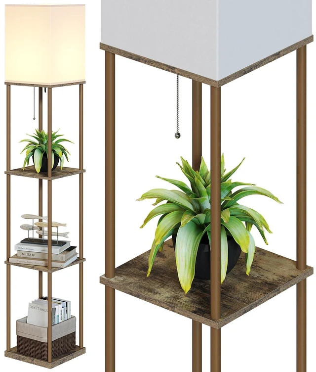 Alt view image 7 of 7 - Floor Lamp with Shelves, Modern Square Shelf Lamps, Display Shelf Standing Lamp with 3 Color Temperature Bulb, Corner Bookshelf Lamps for Living Room and Bedroom Office, Home Decor