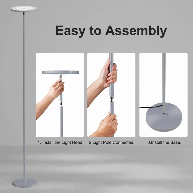 Alt view image 7 of 7 - Floor Lamps for Living RoomLED Standing Lamp with Remote Control 32W/3000LM Super Bright, 69" Tall Floor Lamp with Stepless Dimmable, Modern Torchiere Corner Lamp for Bedroom, Office Grey