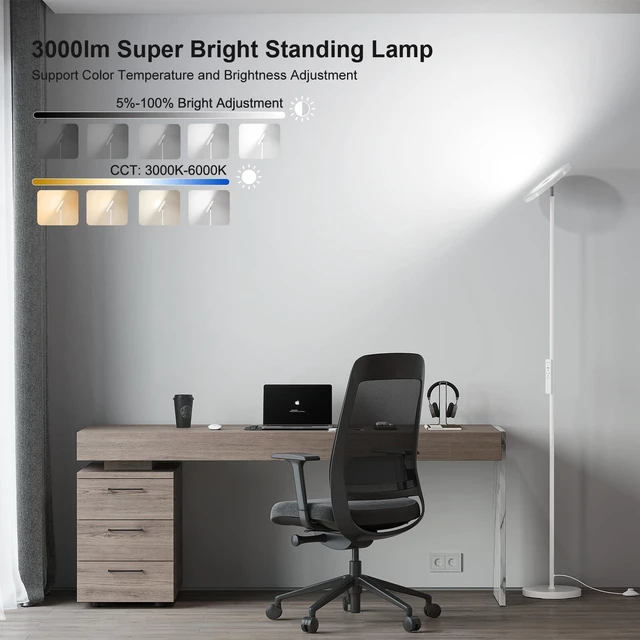 Alt view image 2 of 7 - Floor Lamps for Living RoomLED Standing Lamp with Remote Control 32W/3000LM Super Bright, 69" Tall Floor Lamp with Stepless Dimmable, Modern Torchiere Corner Lamp for Bedroom, Office White