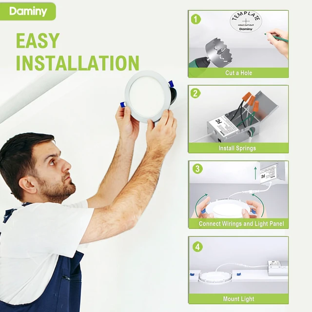 Alt view image 6 of 7 - 12 Pack 7 Inch LED Recessed Lighting, Canless Wafer Downlight 5CCT, Ultra-Thin Recessed Light with Junction Box, Dimmable, 15W 1300LM 120V, IC&Damp Rated