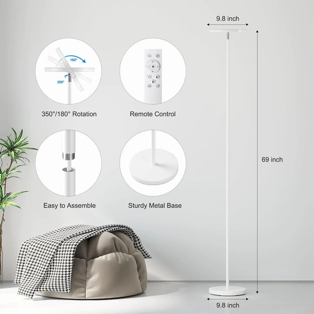 Alt view image 3 of 7 - Floor Lamps for Living RoomLED Standing Lamp with Remote Control 32W/3000LM Super Bright, 69" Tall Floor Lamp with Stepless Dimmable, Modern Torchiere Corner Lamp for Bedroom, Office White
