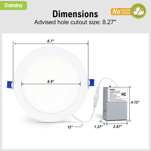 Alt view image 5 of 7 - 6 Pack 8 Inch LED Recessed Lighting, Canless Wafer Downlight, White 5CCT, Ultra-Thin Recessed Light with Junction Box, Dimmable, 18W 1600LM 120V, IC&Damp Rated