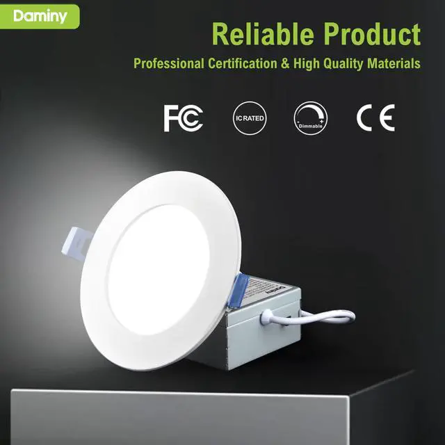 Alt view image 7 of 7 - 12 Pack 7 Inch LED Recessed Lighting, Canless Wafer Downlight 5CCT, Ultra-Thin Recessed Light with Junction Box, Dimmable, 15W 1300LM 120V, IC&Damp Rated